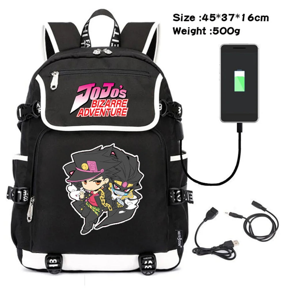JoJo's Bizarre Adventure USB Charging Travel Laptop Bag Canvas