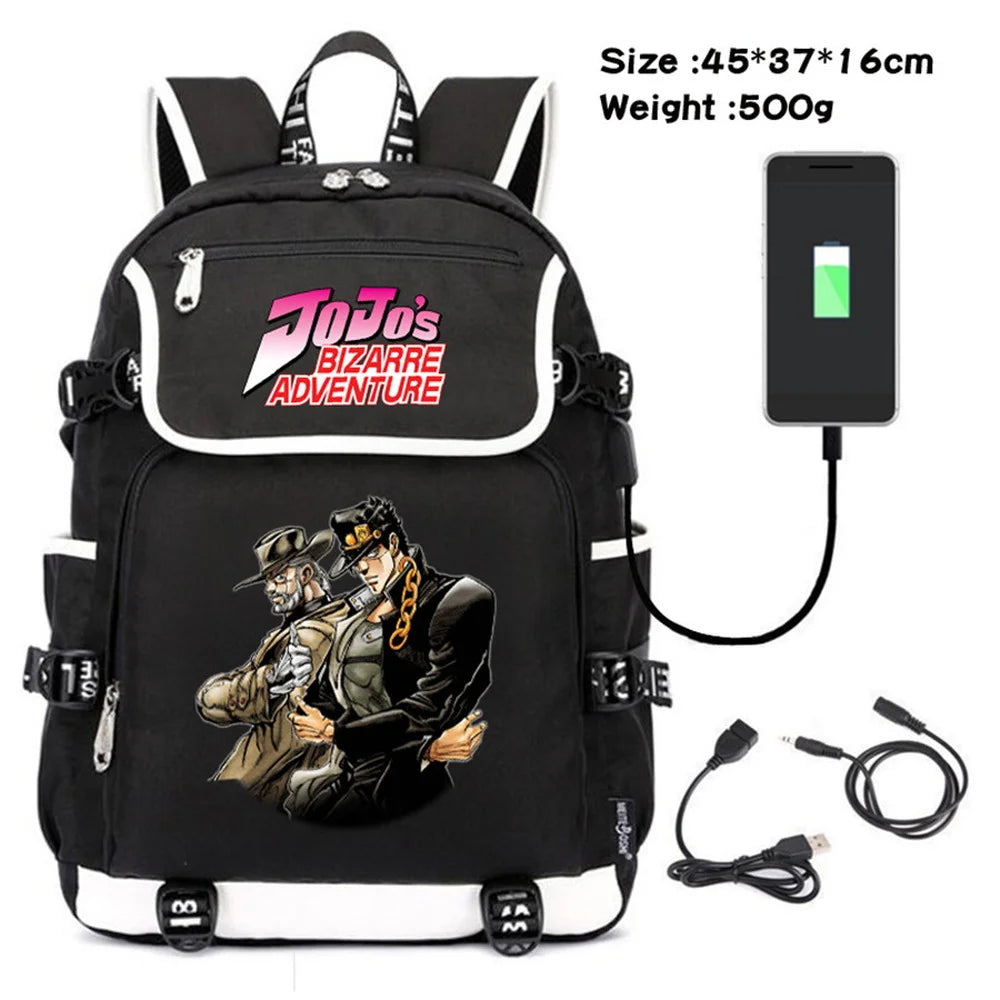 JoJo's Bizarre Adventure USB Charging Travel Laptop Bag Canvas