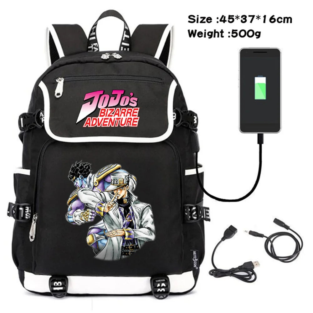 JoJo's Bizarre Adventure USB Charging Travel Laptop Bag Canvas