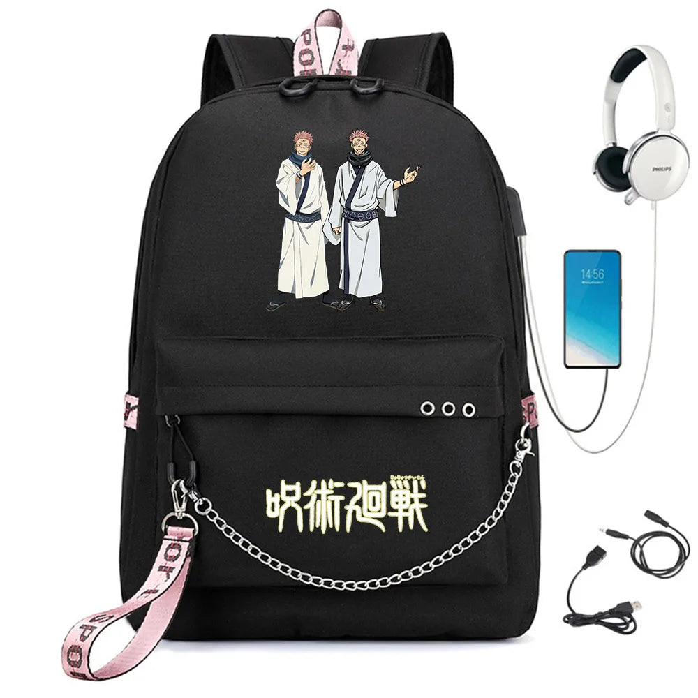 Jujutsu Kaisen Backpack USB Charging Headphone Student Schoolbag