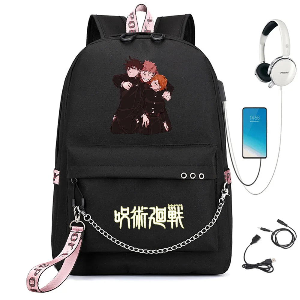 Jujutsu Kaisen Backpack USB Charging Headphone Student Schoolbag