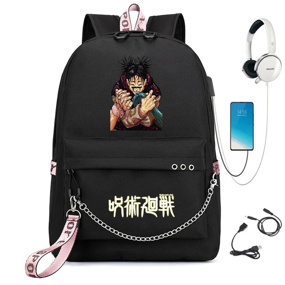 Jujutsu Kaisen Backpack USB Charging Headphone Student Schoolbag
