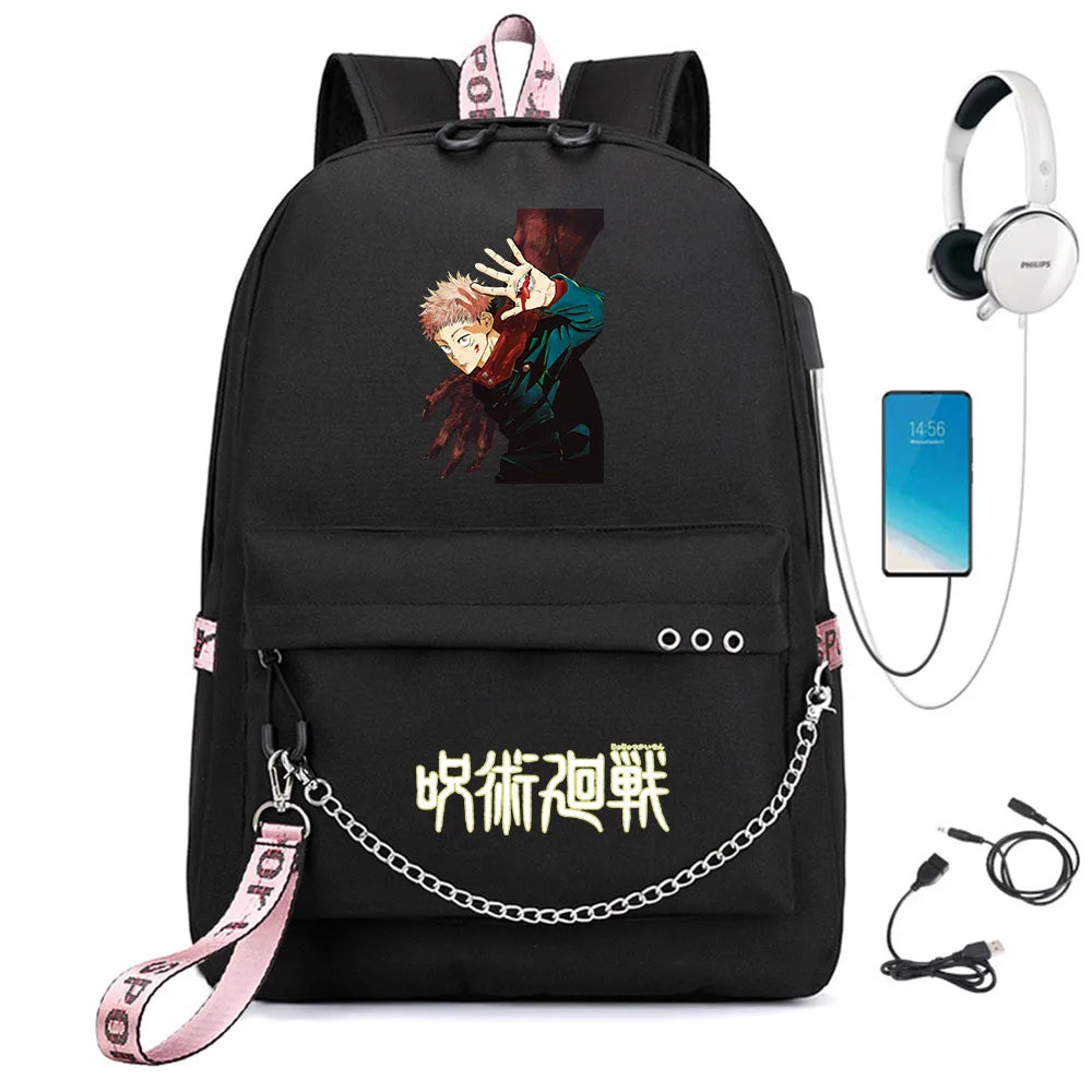 Jujutsu Kaisen Backpack USB Charging Headphone Student Schoolbag