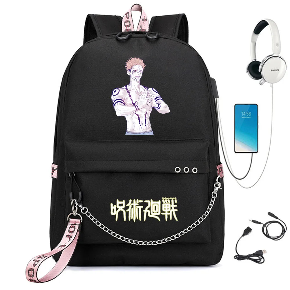Jujutsu Kaisen Backpack USB Charging Headphone Student Schoolbag
