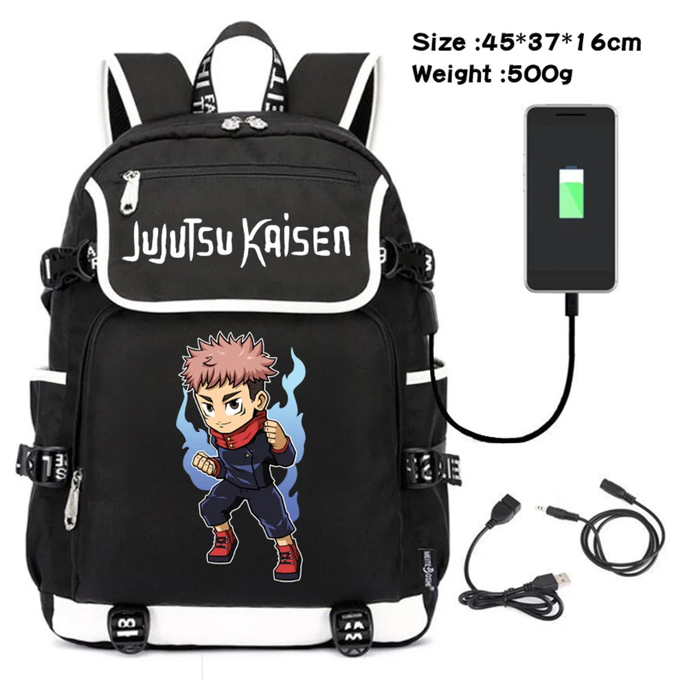 Jujutsu Kaisen Canvas Packsack USB Charging Teenagers Backpack