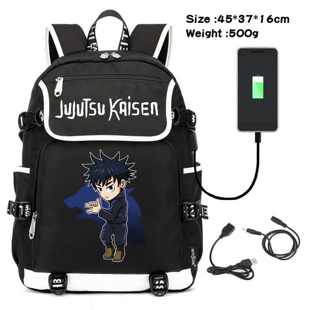 Jujutsu Kaisen Canvas Packsack USB Charging Teenagers Backpack