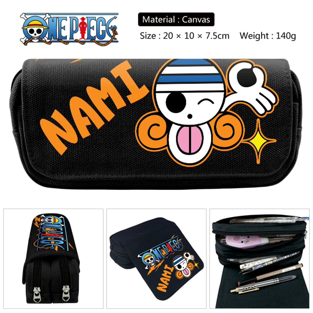 Anime Luffy Law Zip Pencil Case Boys Girls Cosmetic Bag