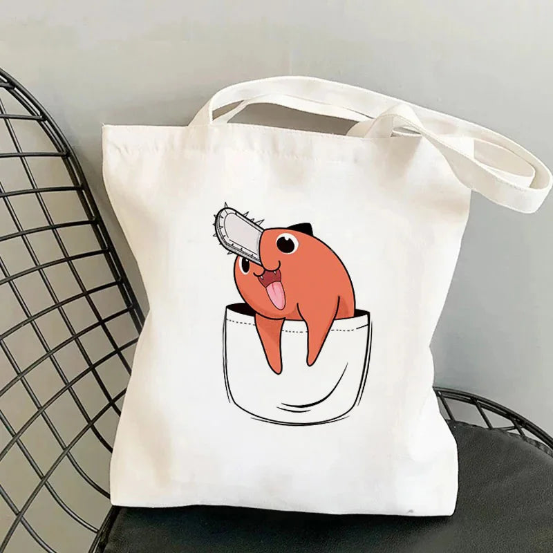 Chainsaw Man Tote Bag Canvas Shoulder Eco Hip Hop Shopping Women