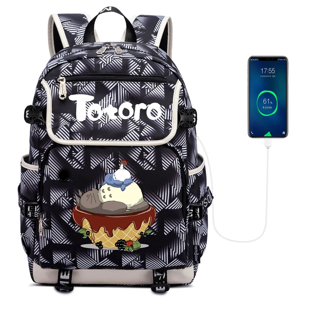 My Neighbor Totoro Backpack Canvas Teenger Zipper Packsack Casual School Bag