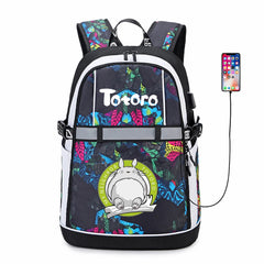 Anime My Neighbor Totoro Oxford USB Backpack Reflective Stripe Casual Bookbag