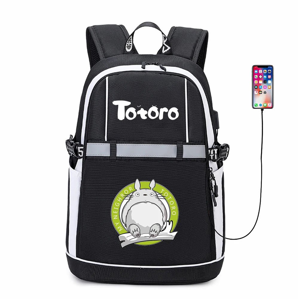 Anime My Neighbor Totoro Oxford USB Backpack Reflective Stripe Casual Bookbag