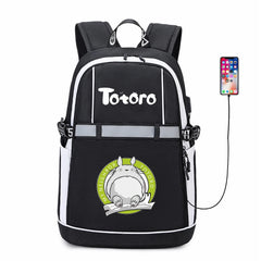 Anime My Neighbor Totoro Oxford USB Backpack Reflective Stripe Casual Bookbag