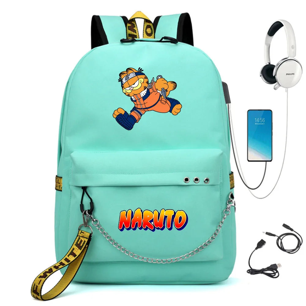 Anime Nylon Backpack USB Charge Schoolbag Teenager Travel Laptop Bag