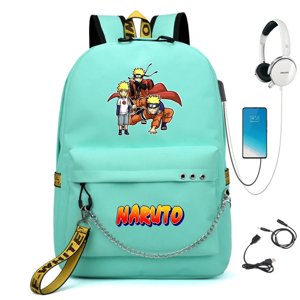 Anime Nylon Backpack USB Charge Schoolbag Teenager Travel Laptop Bag