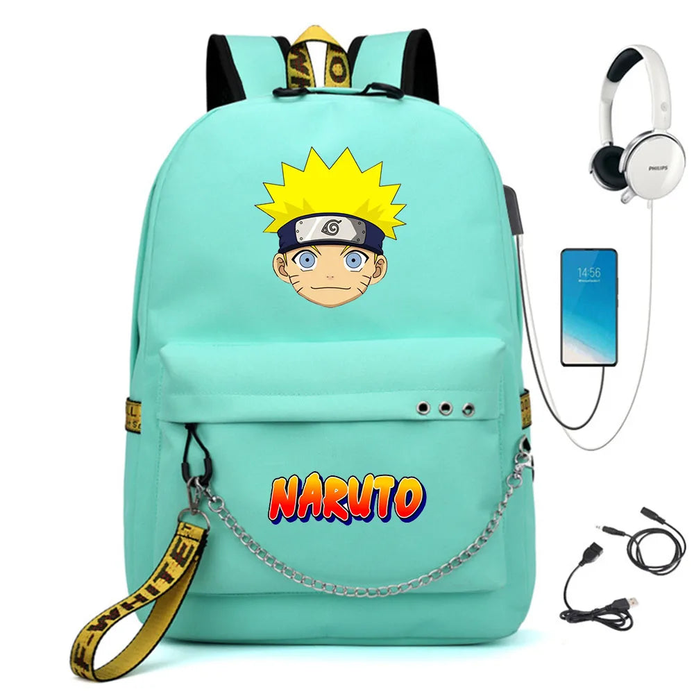 Anime Nylon Backpack USB Charge Schoolbag Teenager Travel Laptop Bag