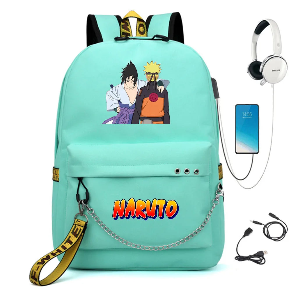 Anime Nylon Backpack USB Charge Schoolbag Teenager Travel Laptop Bag