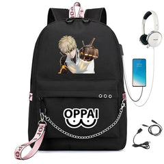 One Punch-Man Nylon Backpack USB Charge Schoolbag