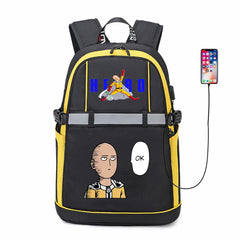 One Punch Man Student USB Backpack Reflective Stripe Bookbag