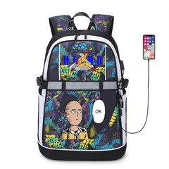 One Punch Man Student USB Backpack Reflective Stripe Bookbag