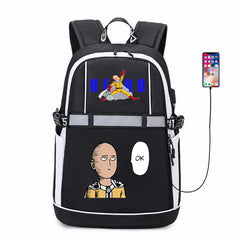 One Punch Man Student USB Backpack Reflective Stripe Bookbag