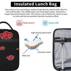 Anime Red Cloud Insulated Lunch Tote Bag for Women Konoha Akatsuki Neji