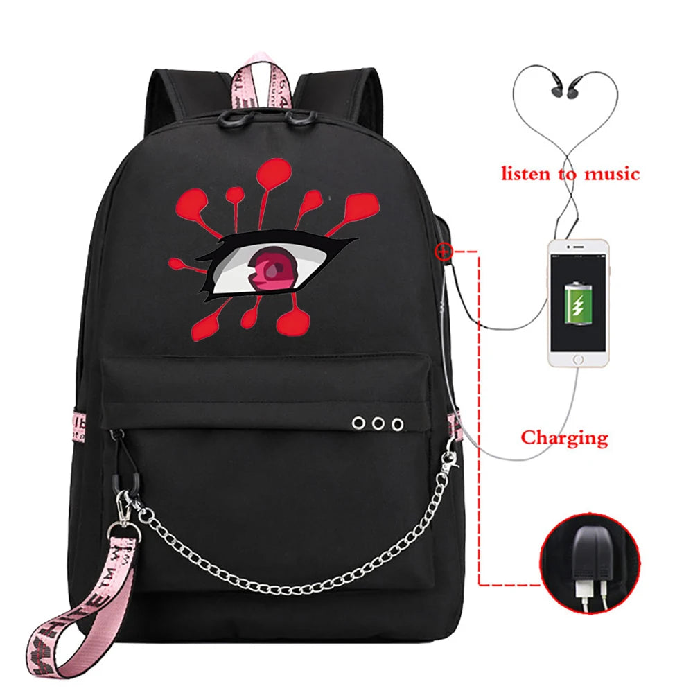 Demon Slayer Uzui Eyes Student Backpack USB Port Girls School Bag