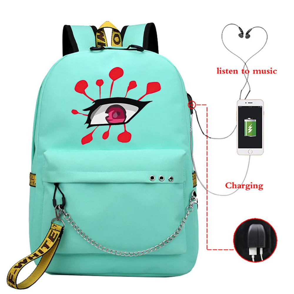 Demon Slayer Uzui Eyes Student Backpack USB Port Girls School Bag
