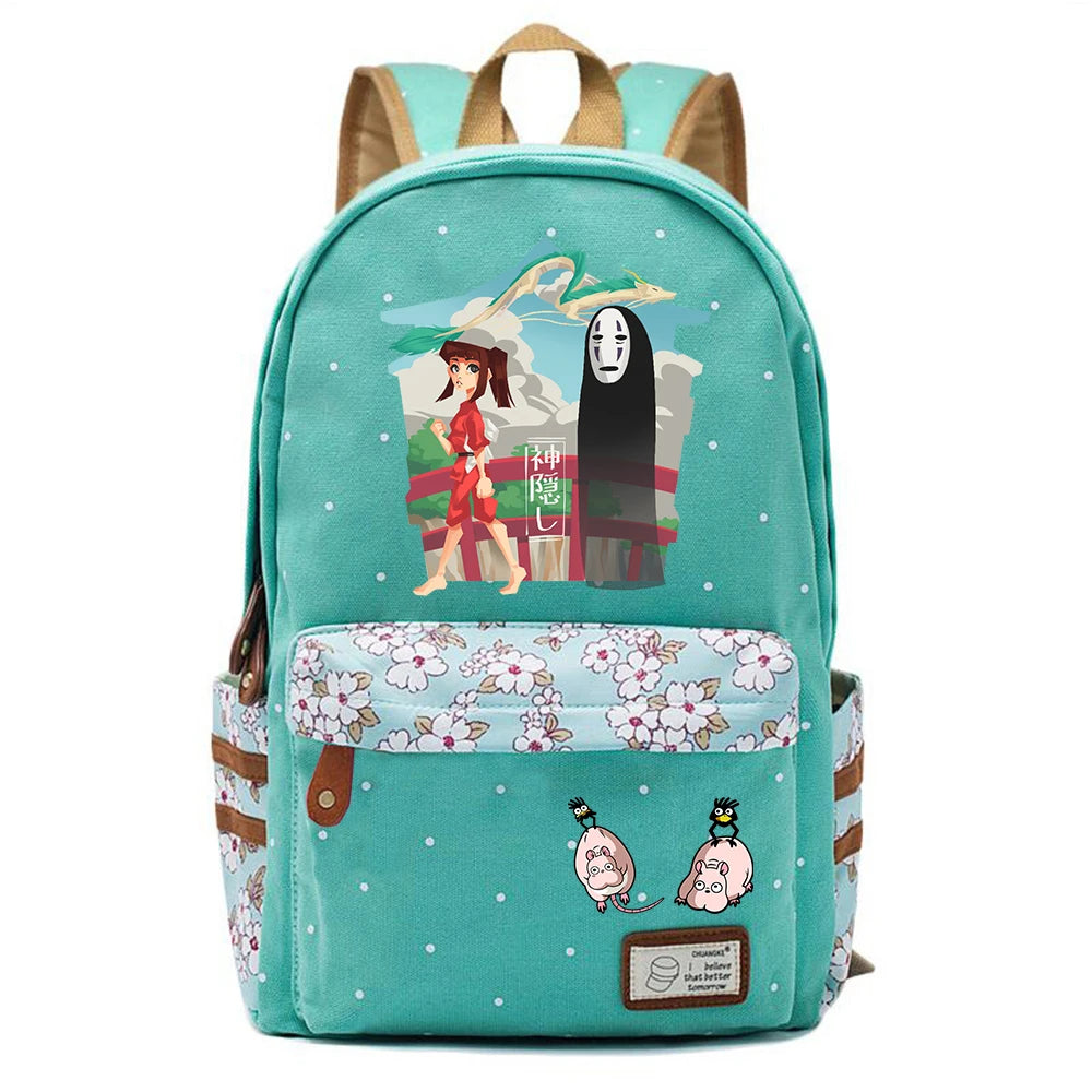 Anime Spirited Away Canvas Backpack Teenger Packsack Casual Zip Schoolbag
