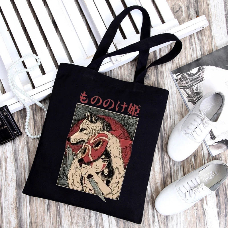 Anime Totoro Shopping Bag Graphic Tote Harajuku Shopper Bag Women Canvas