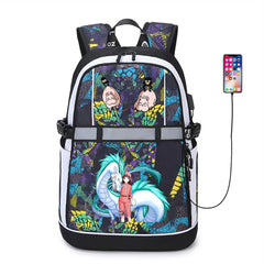 Anime Spirited Away USB Backpack Student Oxford Zipper Reflective Stripe