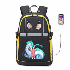 Anime Spirited Away USB Backpack Student Oxford Zipper Reflective Stripe