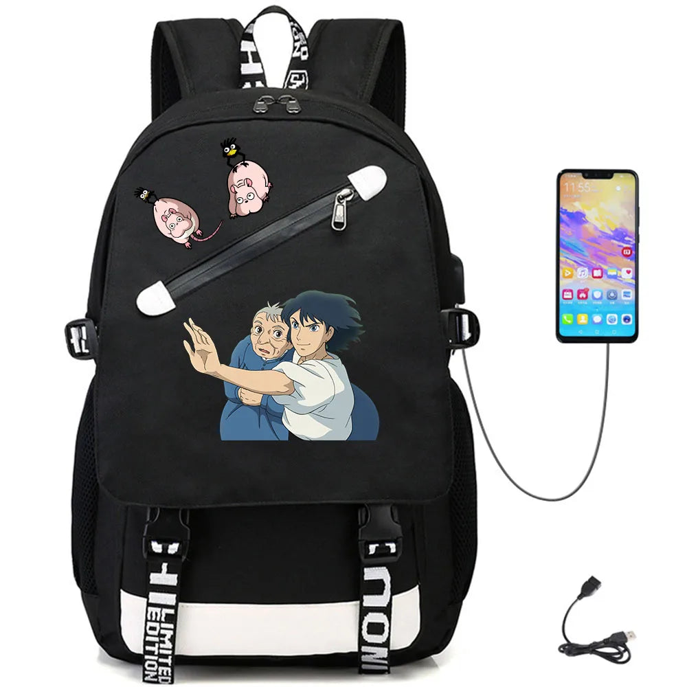 Anime Spirited Away USB Teenger Oxford Student Casual Backpack Schoolbag