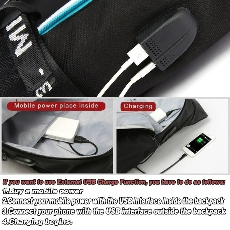 Anime Student Sports Bag School Bag Teenager USB Charging Backpack Laptop