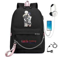 Anime Tokyo Ghoul Backpack USB Charging Headphone Student Schoolbag