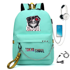 Tokyo Ghoul Nylon Backpack USB Charge Schoolbag Student Teenager Knapsack