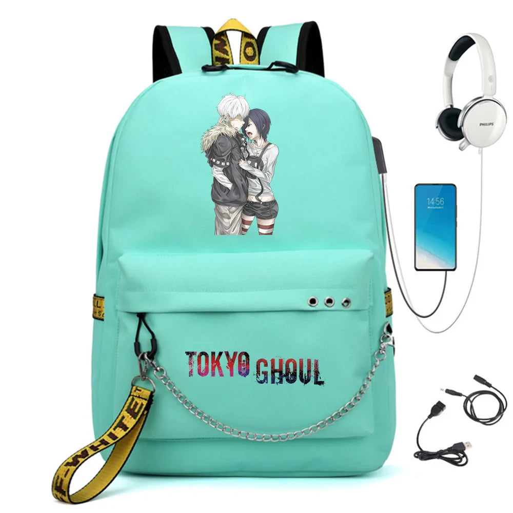 Tokyo Ghoul Nylon Backpack USB Charge Schoolbag Student Teenager Knapsack