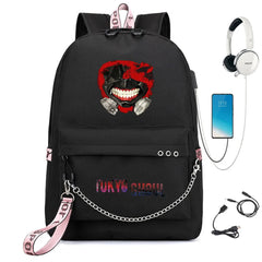 Tokyo Ghoul Nylon Backpack USB Charge Schoolbag Cartoon Teenger Travel Laptop Ba