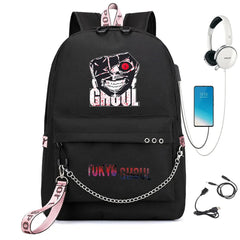 Tokyo Ghoul Nylon Backpack USB Charge Schoolbag Cartoon Teenger Travel Laptop Ba