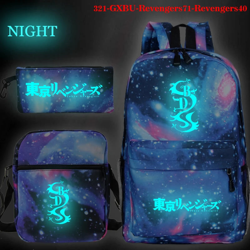 Anime Tokyo Revengers Children Schoolbag Luminous Cartoon Print Backpack