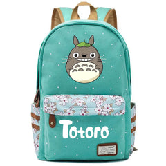 Anime Totoro Canvas Printing Backpack Student Schoolbag Green Packsack