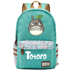Anime Totoro Canvas Printing Backpack Student Schoolbag Green Packsack