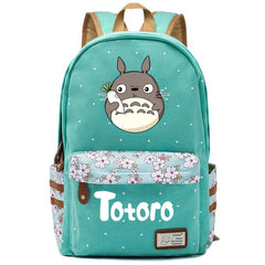 Anime Totoro Canvas Printing Backpack Student Schoolbag Green Packsack