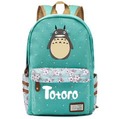 Anime Totoro Canvas Printing Backpack Student Schoolbag Green Packsack