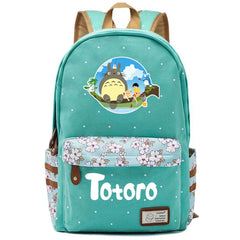 Anime Totoro Canvas Printing Backpack Student Schoolbag Green Packsack
