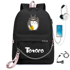 Anime Totoro Nylon Backpack Schoolbag USB Charge Teenger Travel Laptop Bag
