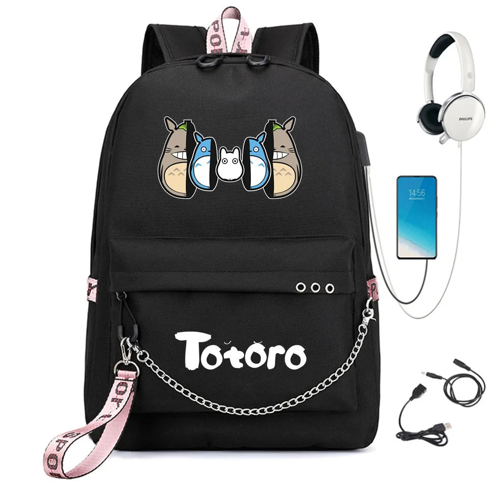 Anime Totoro Nylon Backpack Schoolbag USB Charge Teenger Travel Laptop Bag