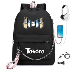 Anime Totoro Nylon Backpack Schoolbag USB Charge Teenger Travel Laptop Bag