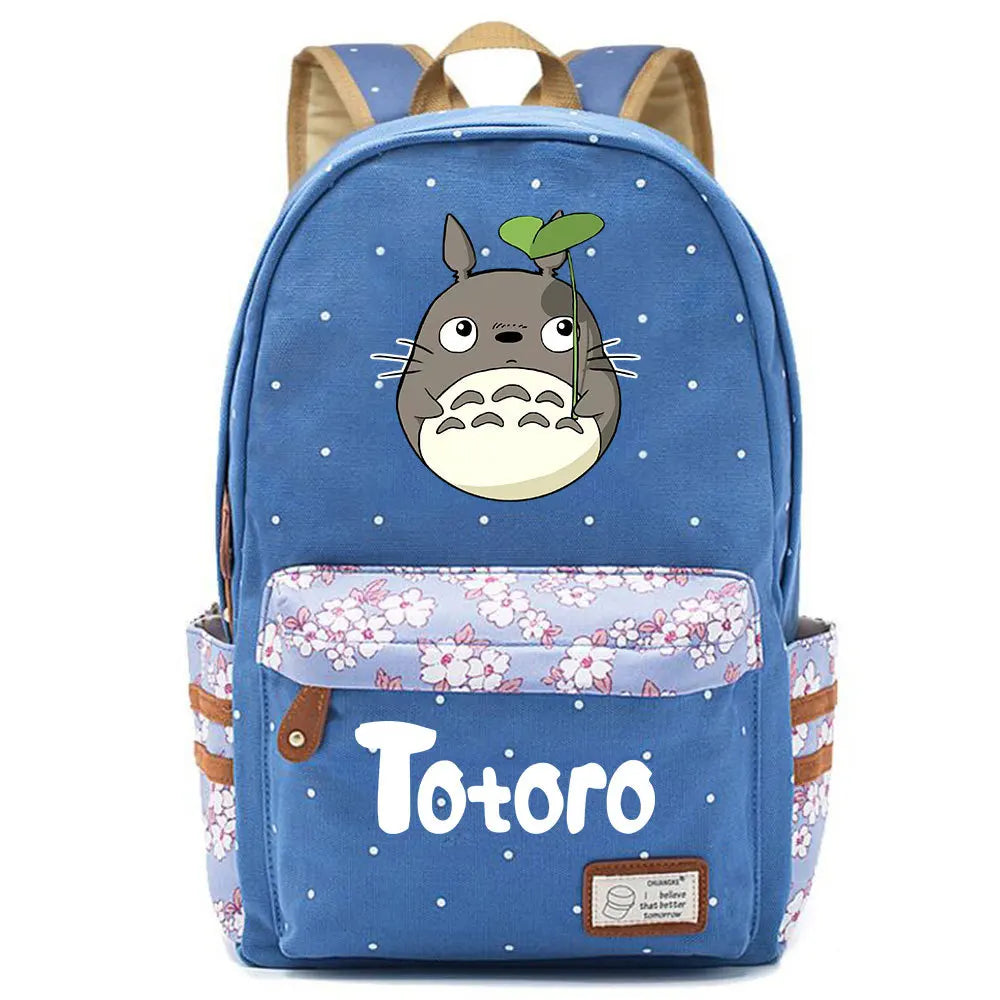 Anime Totoro Print Backpack Student Schoolbag Canvas Packsack Casual Travel Bag