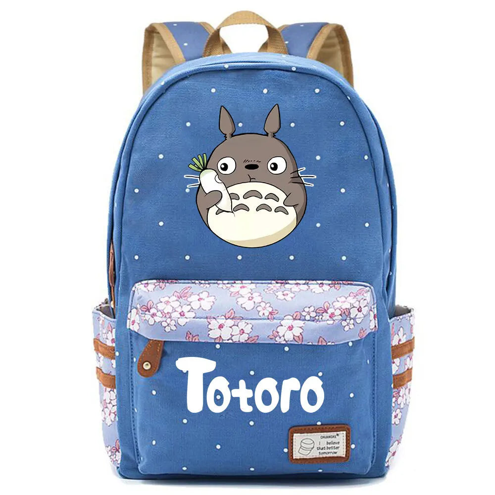 Anime Totoro Print Backpack Student Schoolbag Canvas Packsack Casual Travel Bag