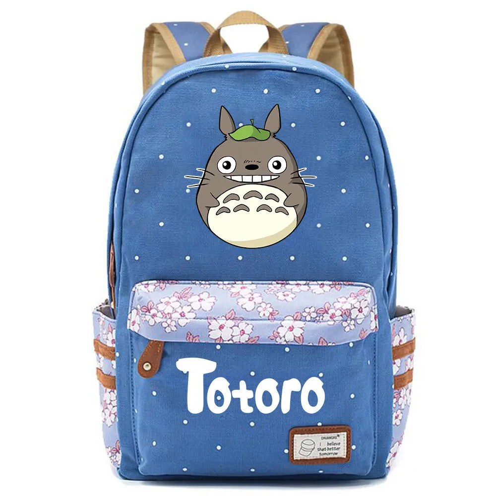 Anime Totoro Print Backpack Student Schoolbag Canvas Packsack Casual Travel Bag